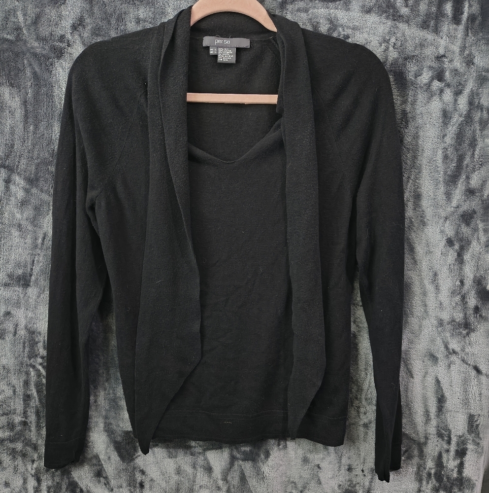 Per Se Black Silk Cotton Cashmere Blouse Large